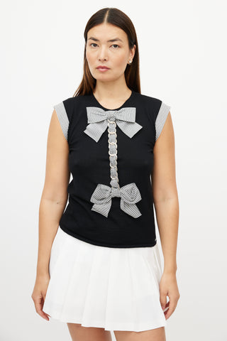 Chanel SS 2007 Black & White Cashmere Bow Top