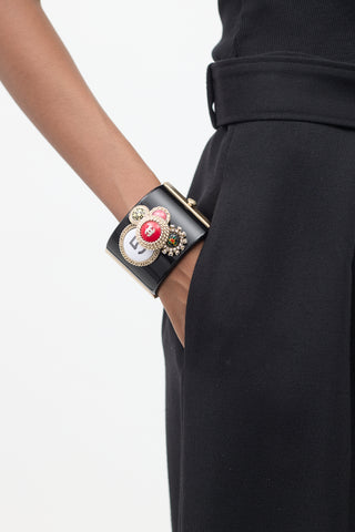 Chanel SS 2008 Black & Multi Embellished Cuff Bracelet