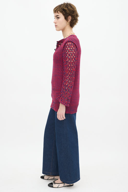 Chanel SS 2014 Red & Navy Cotton Knit Two Pocket Sweater