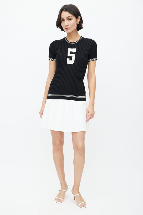 Chanel SS 2019 Black & White Ribbed Knit Collegiate Top