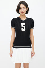 Chanel SS 2019 Black & White Ribbed Knit Collegiate Top
