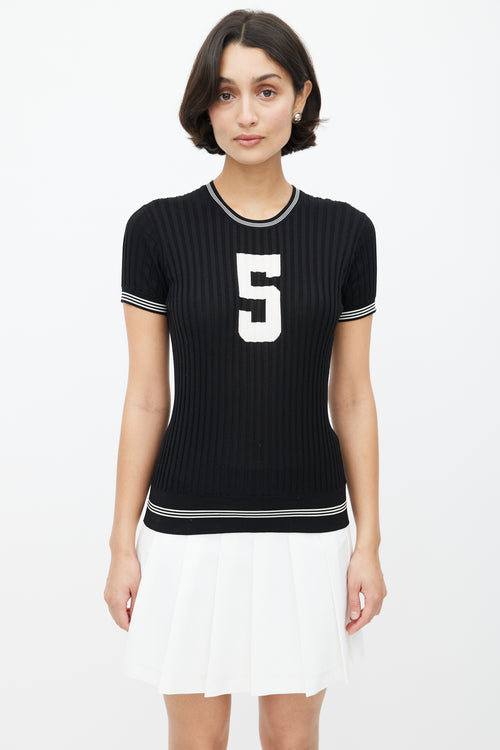 Chanel SS 2019 Black & White Ribbed Knit Collegiate Top