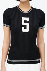 Chanel SS 2019 Black & White Ribbed Knit Collegiate Top