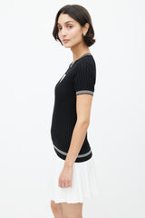 Chanel SS 2019 Black & White Ribbed Knit Collegiate Top