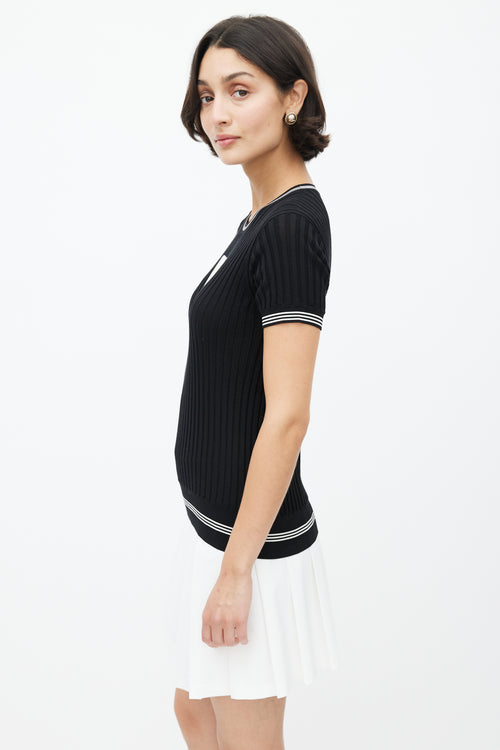 Chanel SS 2019 Black & White Ribbed Knit Collegiate Top