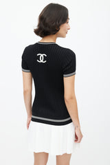 Chanel SS 2019 Black & White Ribbed Knit Collegiate Top