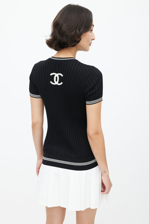 Chanel SS 2019 Black & White Ribbed Knit Collegiate Top