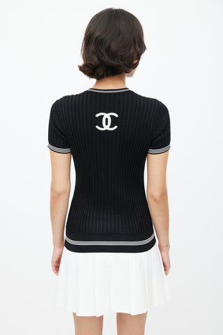Chanel SS 2019 Black & White Ribbed Knit Collegiate Top