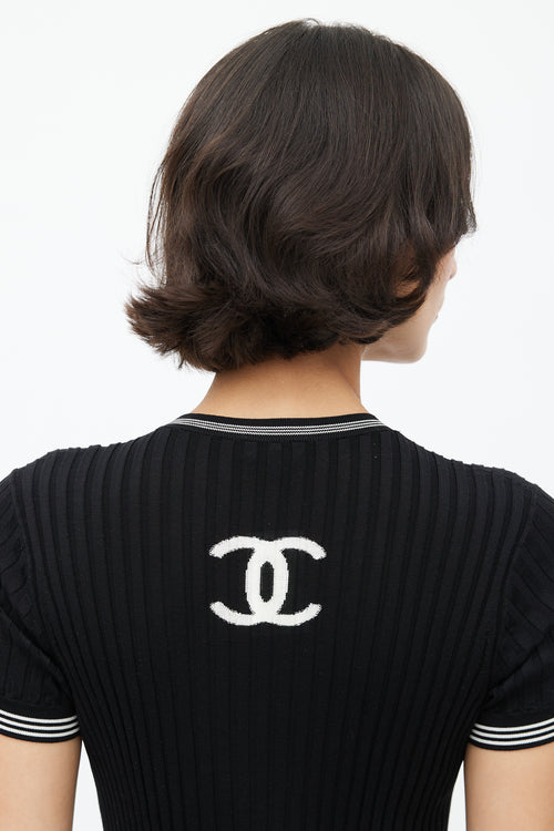 Chanel SS 2019 Black & White Ribbed Knit Collegiate Top
