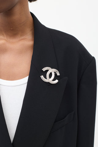 Chanel SS 2019 Silver & Crystal Embellished CC Brooch