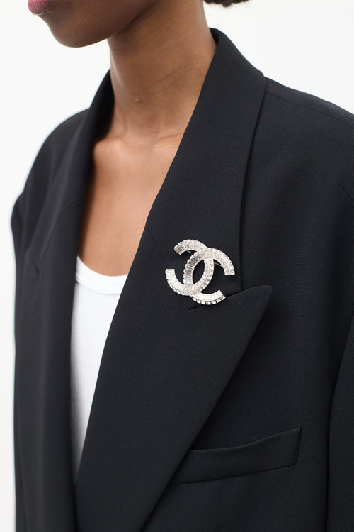 Chanel SS 2019 Silver & Crystal Embellished CC Brooch