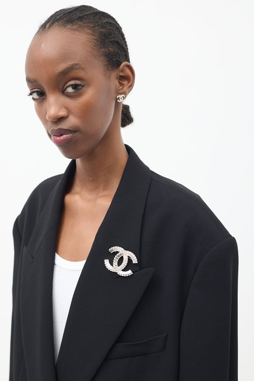 Chanel SS 2019 Silver & Crystal Embellished CC Brooch