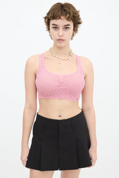 Chanel SS 2022 Pink Camellia Knit Sparkly Crop Top