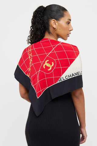 Chanel Red & Black 2.55 Bag Print Scarf