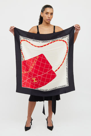 Chanel Red & Black 2.55 Bag Print Scarf