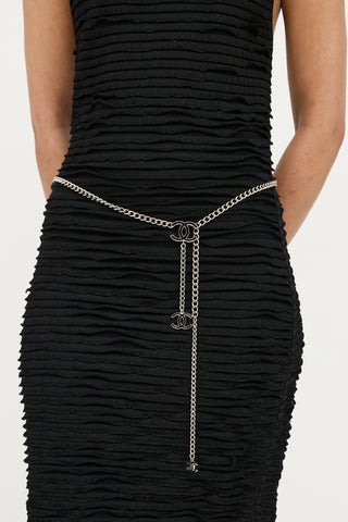 Chanel FW 2020 Silver & Black Logo Chain Belt