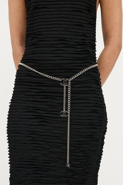 Chanel FW 2020 Silver & Black Logo Chain Belt