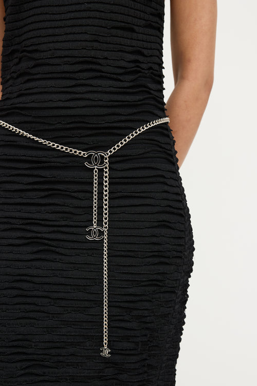 Chanel FW 2020 Silver & Black Logo Chain Belt