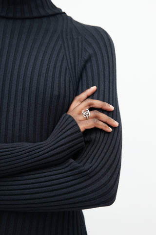 Chanel Silver Braided CC Jewel Ring