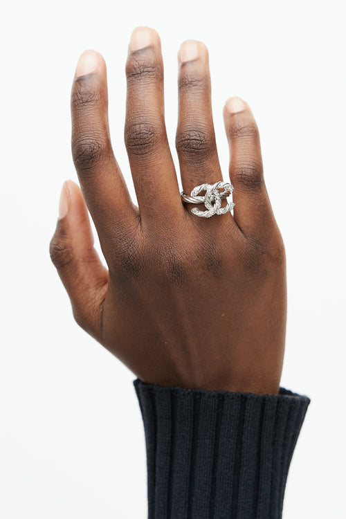 Chanel Silver Braided CC Jewel Ring