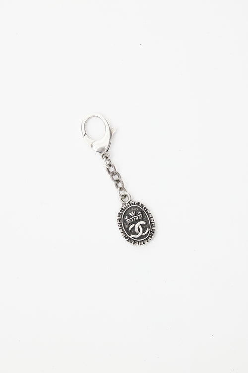 Chanel Silver CC Crown Keychain