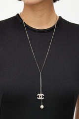 Chanel Silver CC & Pearl Charm Necklace