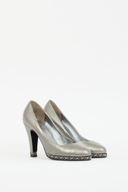 Chanel Silver Leather CC Chain Pump