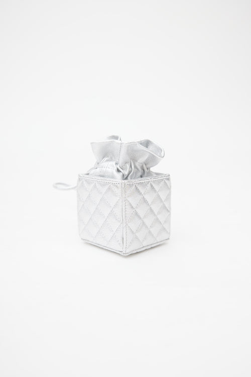 Chanel 2021 Silver Quilted Coin Mini Crossbody Bag