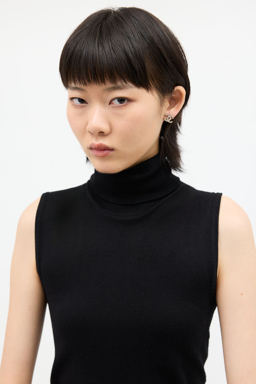 Chanel Silver Metal & Crystal CC Stud Earrings