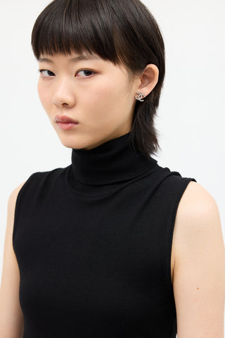 Chanel Silver Metal & Crystal CC Stud Earrings