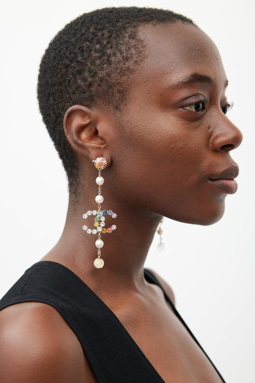 Chanel Silver & Multicolour Jewel CC Drop Earrings