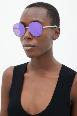 Chanel Silver & Purple 4216 Round Rimless Sunglasses