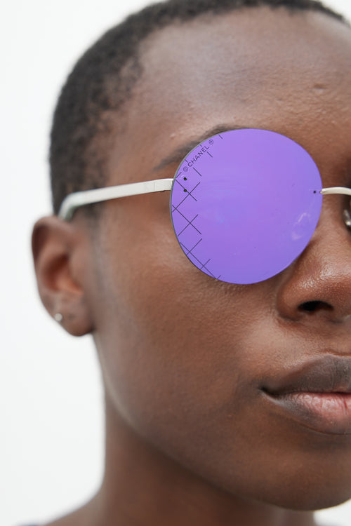 Chanel Silver & Purple 4216 Round Rimless Sunglasses