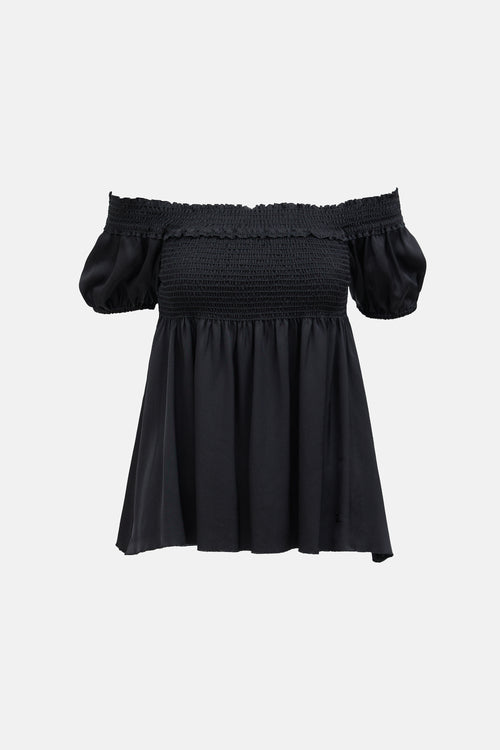 Chanel Fall 2005 Black Silk Smocked Top