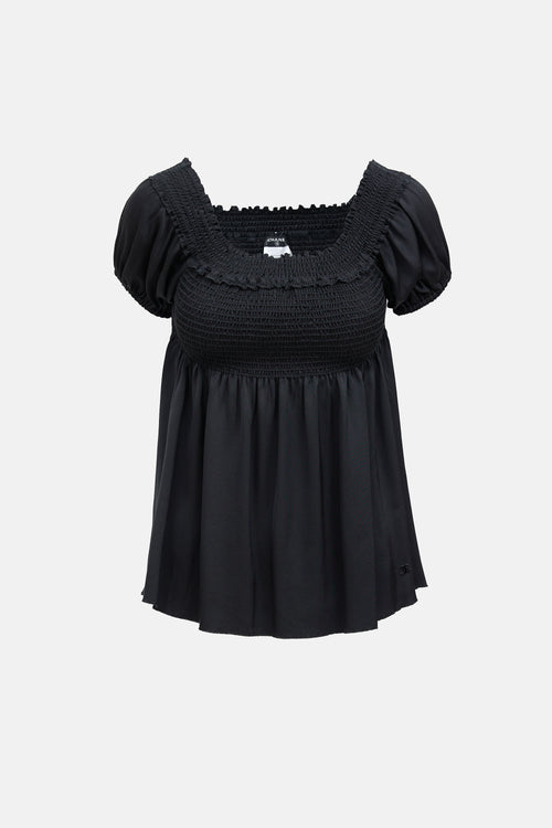 Chanel Fall 2005 Black Silk Smocked Top