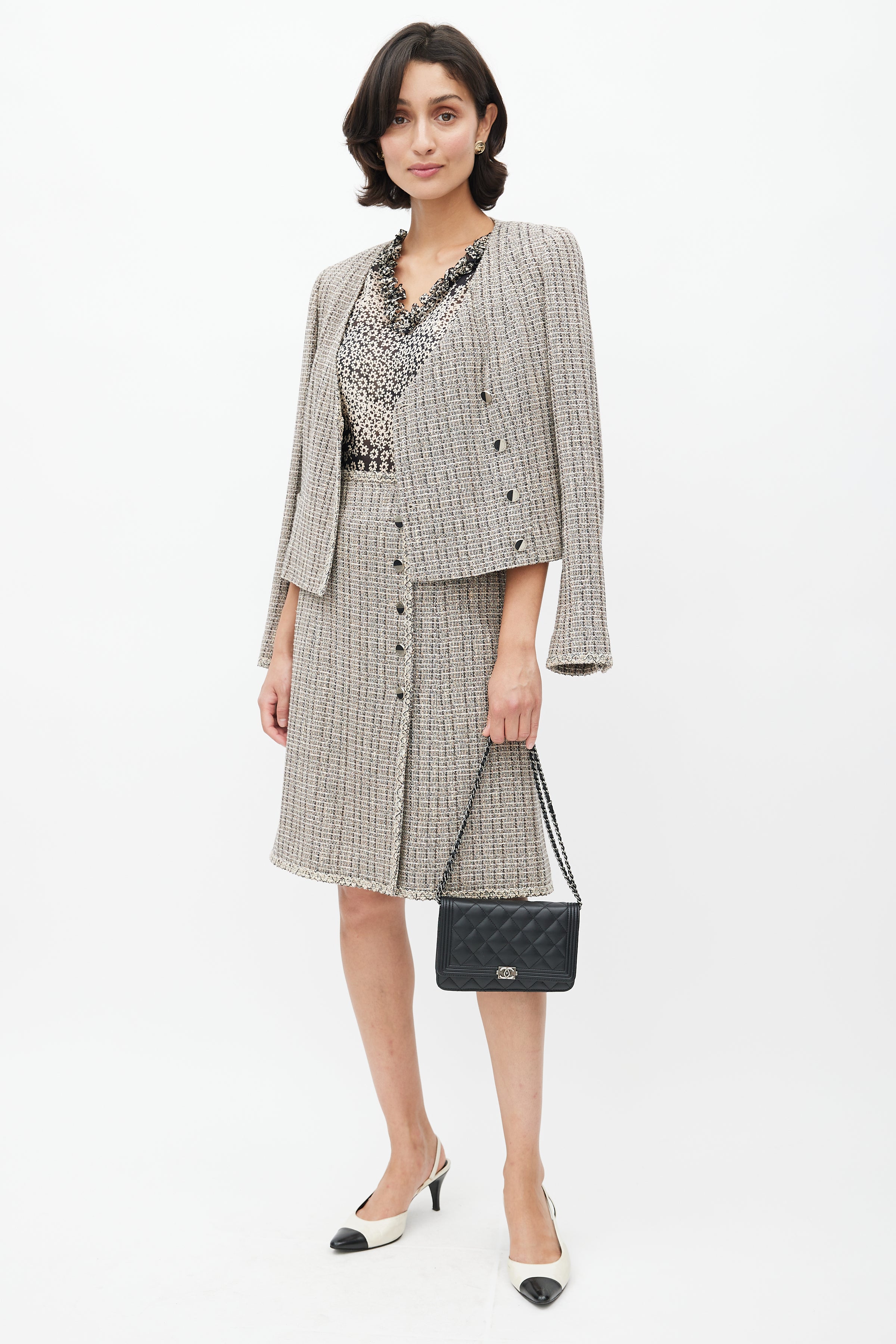 Chanel // Spring 2003 Black & Cream Tweed Skirt Suit – VSP Consignment