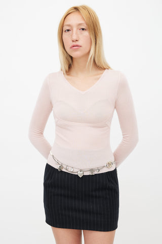 Chanel Spring 2003 Pink Cashmere & Silk Knit Top