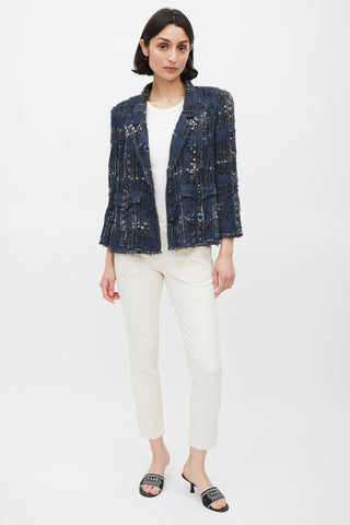Chanel Spring 2006 Navy & Multicolour Silk Tweed Cropped Blazer
