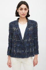 Chanel Spring 2006 Navy & Multicolour Silk Tweed Cropped Blazer