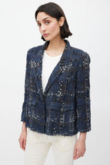 Chanel Spring 2006 Navy & Multicolour Silk Tweed Cropped Blazer