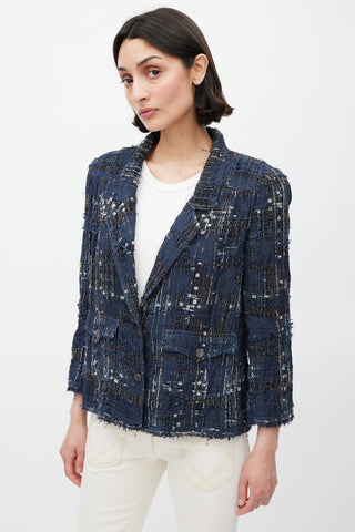 Chanel Spring 2006 Navy & Multicolour Silk Tweed Cropped Blazer