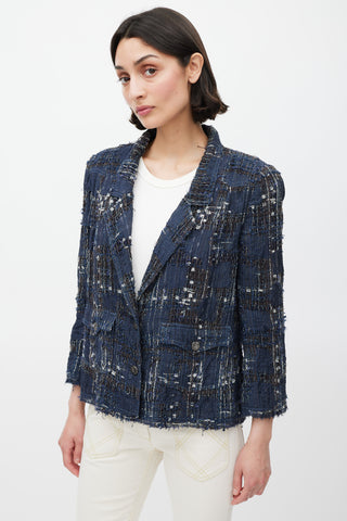 Chanel Spring 2006 Navy & Multicolour Silk Tweed Cropped Blazer