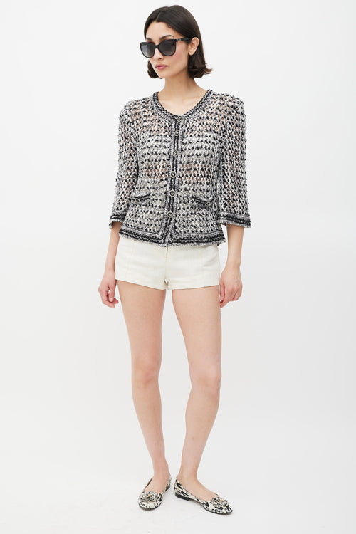 Chanel Spring 2007 Black & White CC Mesh Cropped Jacket
