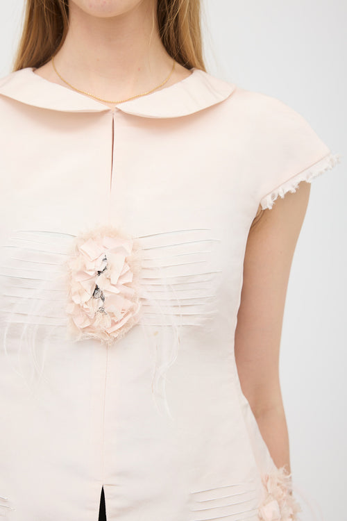 Chanel Spring 2011 Silk Satin Floral Feather Dress