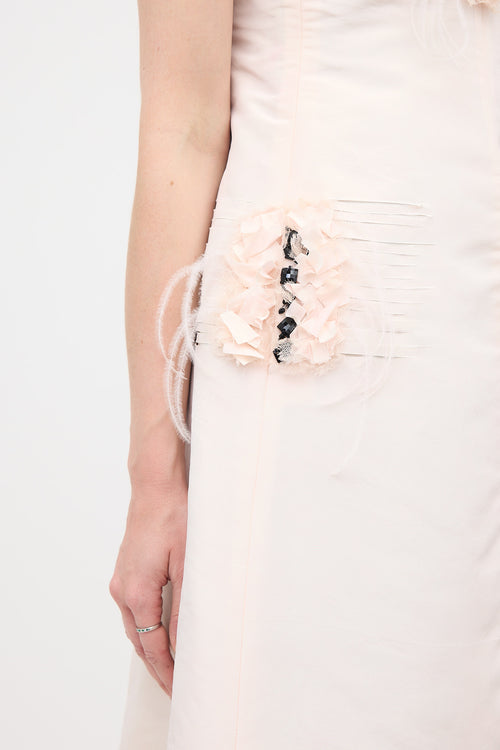 Chanel Spring 2011 Silk Satin Floral Feather Dress
