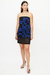 Chanel Spring 2013 Black & Blue Checked Strapless Dress