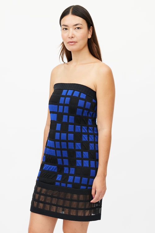Chanel Spring 2013 Black & Blue Checked Strapless Dress