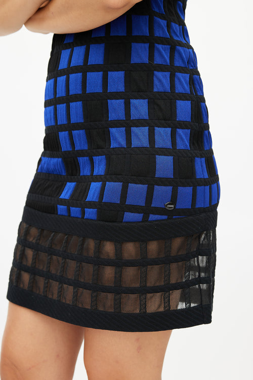 Chanel Spring 2013 Black & Blue Checked Strapless Dress