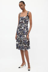 Chanel Spring 2020 Navy & Brown Silk Dress