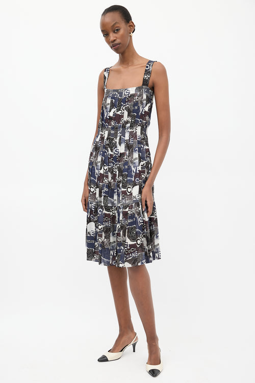 Chanel Spring 2020 Navy & Brown Silk Dress